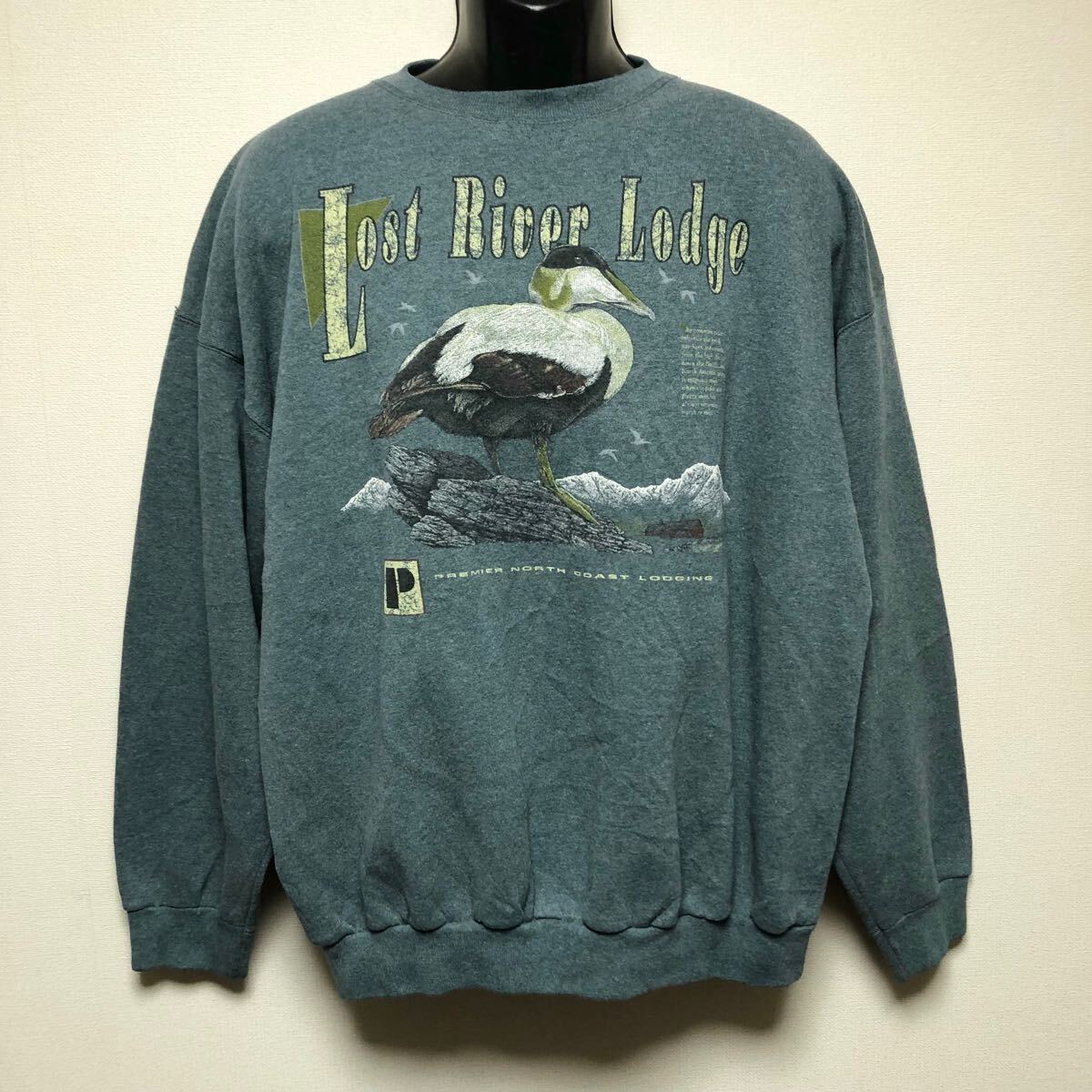 90's /USA製 /TULTEX*SUPERWEIGHT タルテックス メンズXL 長袖 スウェット トレーナー トップス 裏起毛 ビッグプリント 鳥 アメカジ 古着拍卖