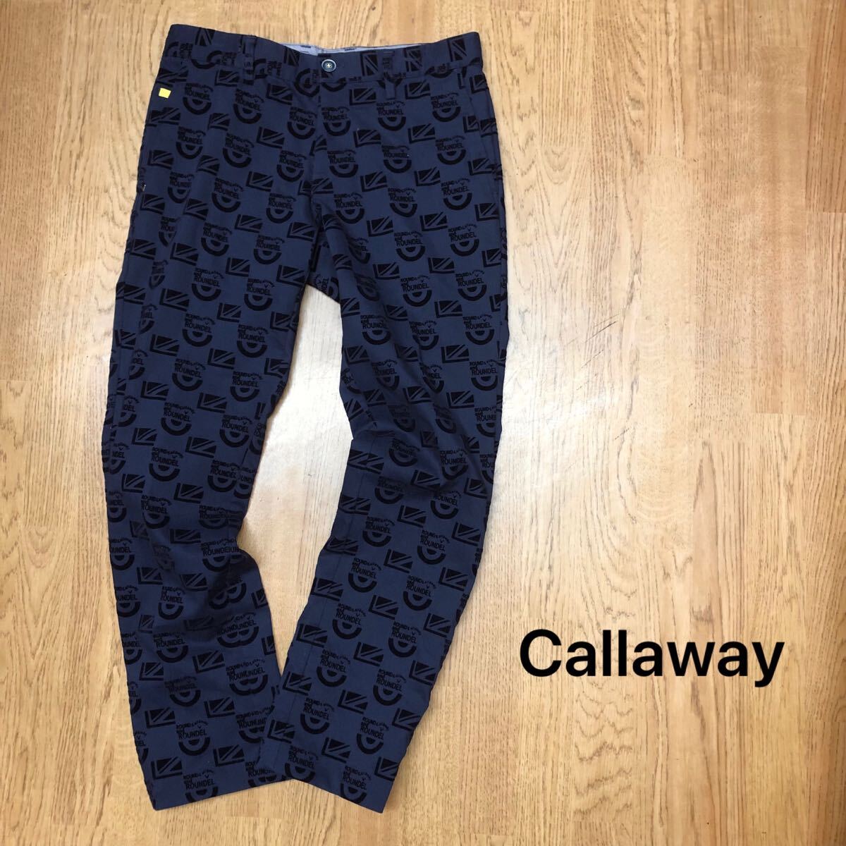 Callaway*キャロウェイ メンズM ロングパンツ ボトムス ネイビー 総柄 ストレッチ スポーツ ゴルフパンツ拍卖