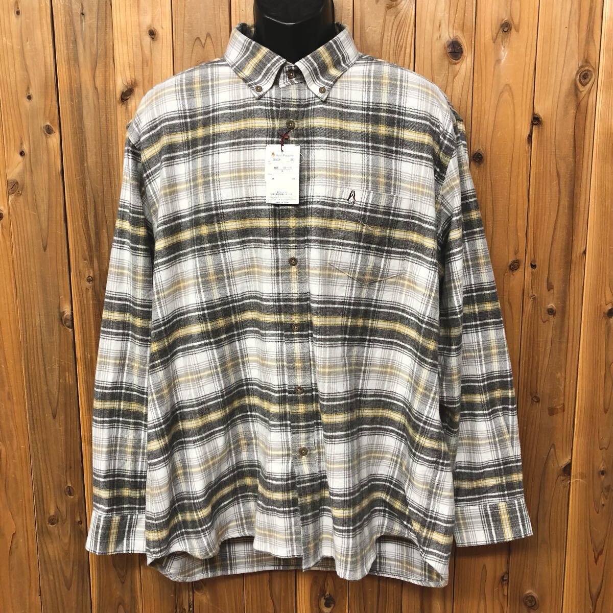 【未使用】Hush Puppies*ハッシュパピー メンズ3L 長袖シャツ ボタンダウンシャツ トップス チェックシャツ 犬 刺繍 カジュアル 紳士 男性拍卖