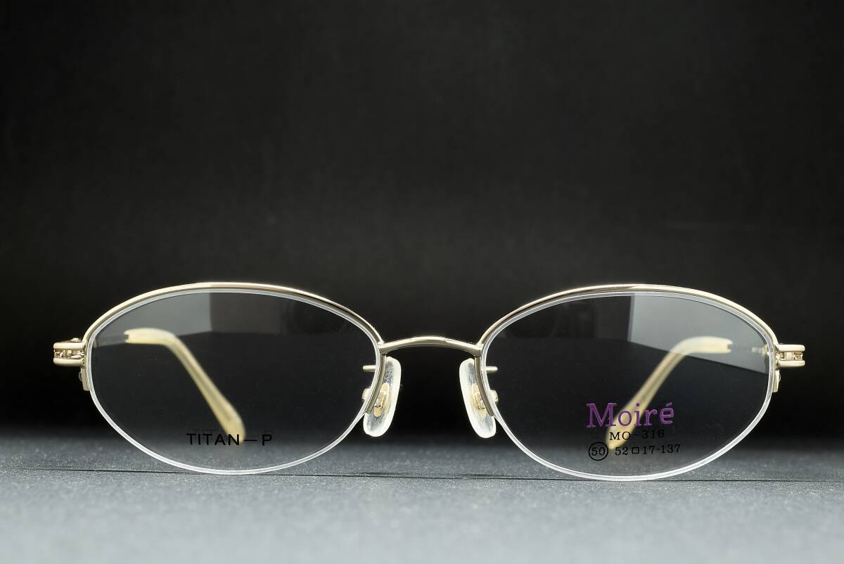 デッドストック Moire MO-316 50-17 純チタン製 ハーフリム メガネ サングラス フレーム ゴールド ナイロール拍卖