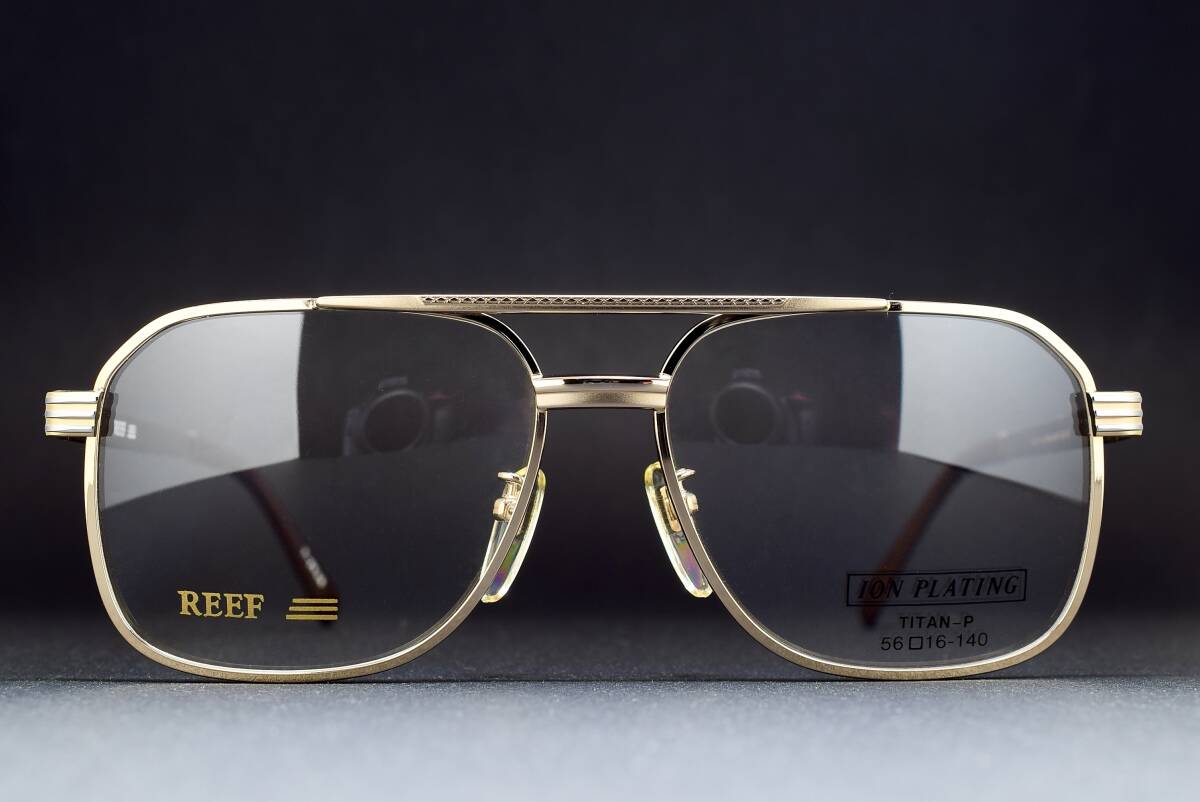 デッドストック REEF Y-2626 GP 56-16 ダブルブリッジ 純チタン製 メガネ サングラス フレーム 日本製 ヴィンテージ ゴールド拍卖
