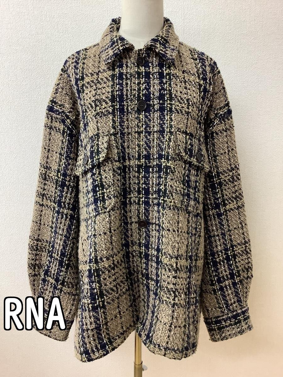 アールエヌエー (RNA) ベージュに紺や辛子色チェック ビッグサイズコート サイズM拍卖