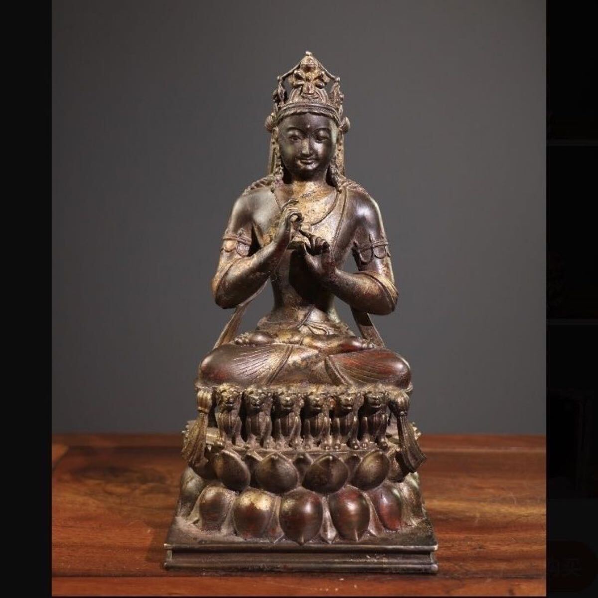 旧家旧蔵 時代物 泥金純銅仏像 金剛菩薩様  開光済み 置物 古美術 インテリア 唐物拍卖