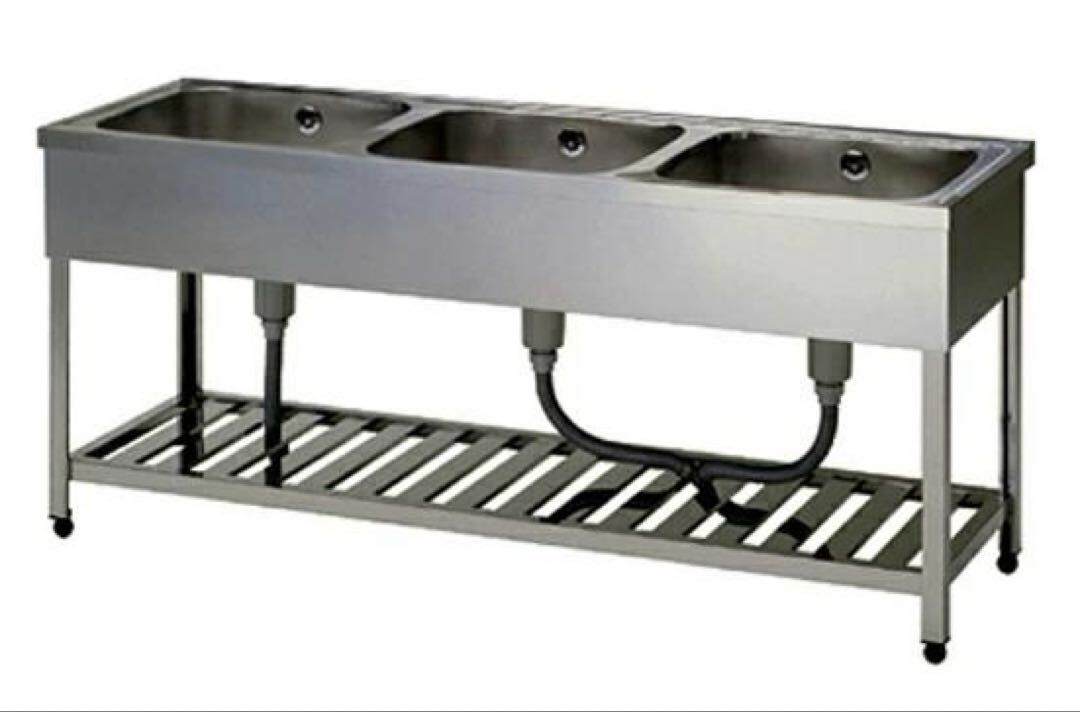 【引き取り限定】東製作所 三槽シンク バックガード無 KPC3-1200 1200x450x800mm拍卖