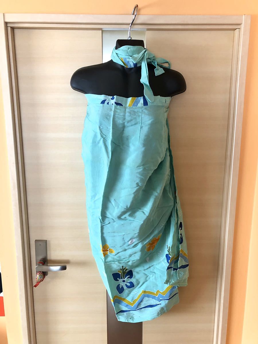 新品自宅保管フィリピンお土産水着パレオ巻きワンピーススカートにも♪水色系エメラルドグリーン拍卖