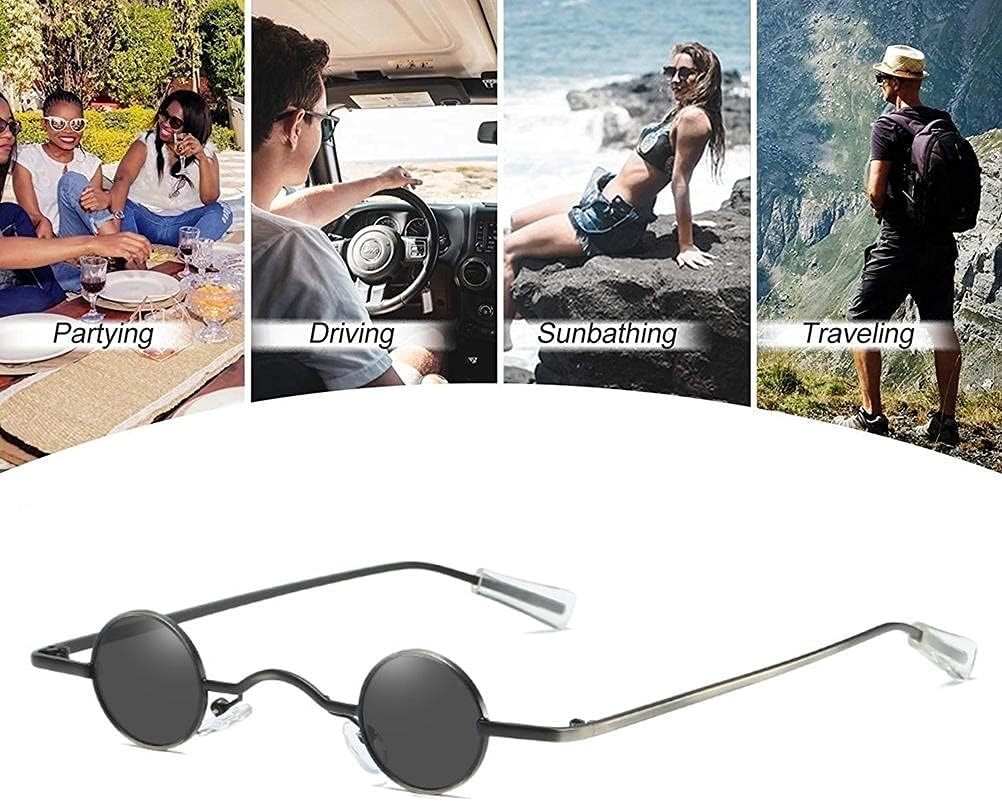 ★★レトロなパンクサングラス 丸型 アンティーク風 パンク系 小さなサングラスラウン 丸メガネ 男女兼用 (ブラックシルバー)拍卖