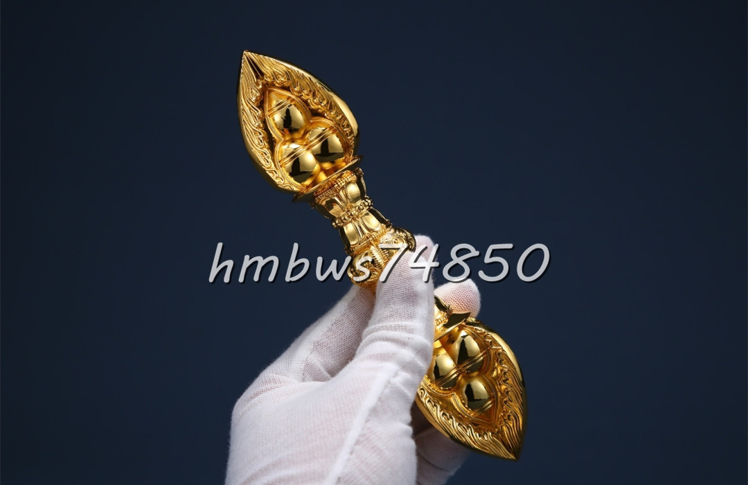 「密教法具 寺院仏具」極上品 真言宗 金剛杵 宝珠杵 仏教工芸品 真鍮製 24K 金メッキ加工 舎利入れられる拍卖
