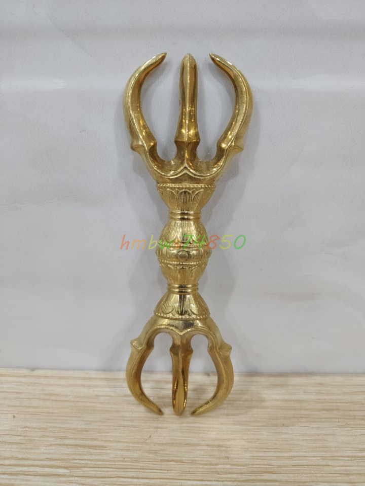 「密教法具 寺院仏具」極上品 金剛三鈷杵 仏具 真鍮製 磨き仕上げ 長さ13.6cm拍卖