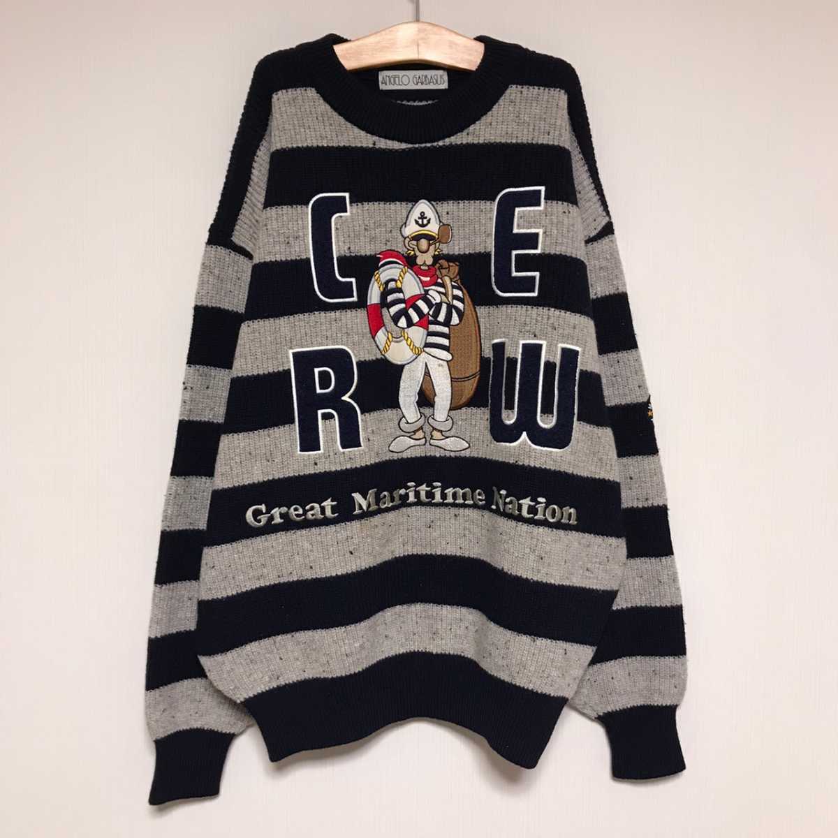 ANGELO GARBASUS アンジェロガルバス ニット セーター ボーダー マリン 刺繍 ウール 日本製拍卖