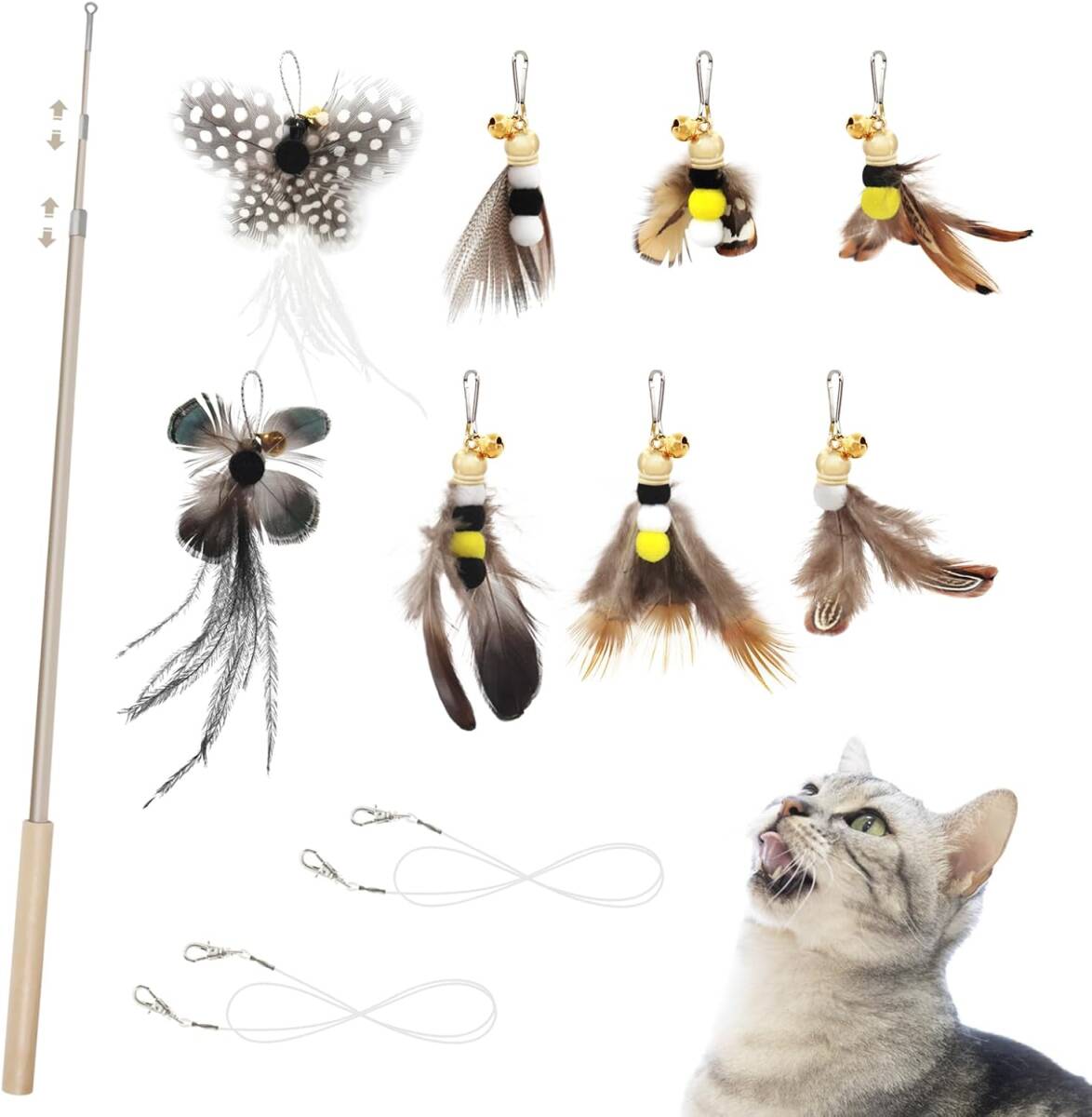 【新品】 SONGWAY 猫 おもちゃ 猫じゃらし ねこ玩具 昆虫 蝶々 大飛ぶ虫 8個 釣り竿付き拍卖