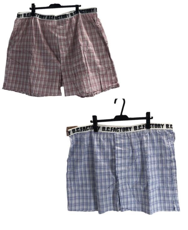 SI0062◇ 新品 トランクスパンツ 2枚セット ウエストロゴ入りゴム 前開き 裾サイドスリット 格子柄 8L レッド ブルー 送料350円拍卖