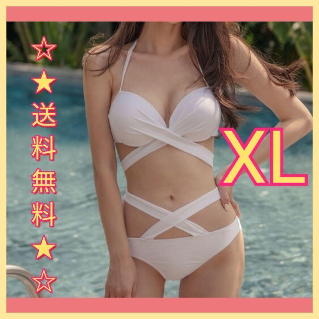 XL【新品】ビキニ ハイウエスト クロスラップ タイト 包帯 バックリボン タンキニ拍卖