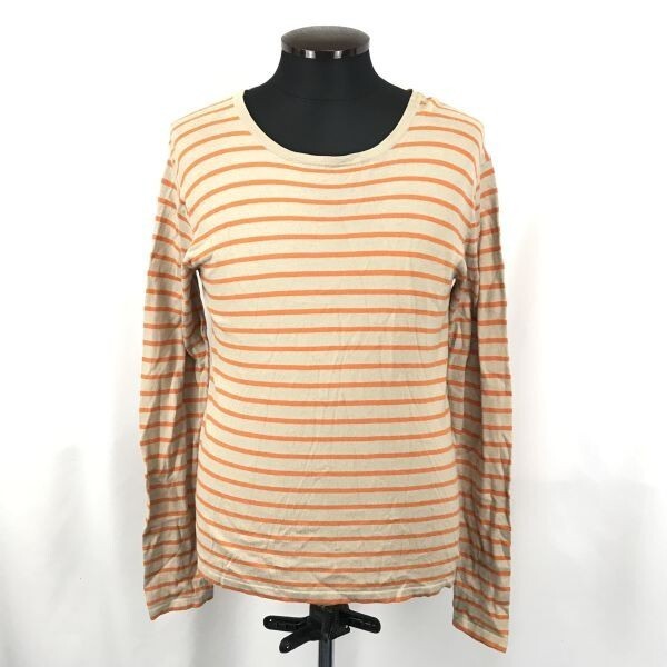 SHIPS★コットン&リネン長袖Tシャツ/カットソー【メンズS/オレンジ/ボーダー】 訳あり特価◆BG496拍卖