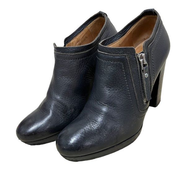 AM060 HESCHUNG エシュン レディース ショートブーツ ブーティ 3 約 23cm ダークグレー レザー サイドジップ拍卖