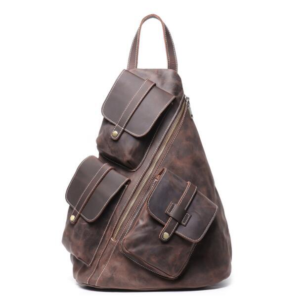 新入荷◆ メンズ 本革 ボディバック 男性 ワンショルダーバッグ 斜め掛けバッグ レザー 通勤通学ダークブラウン拍卖