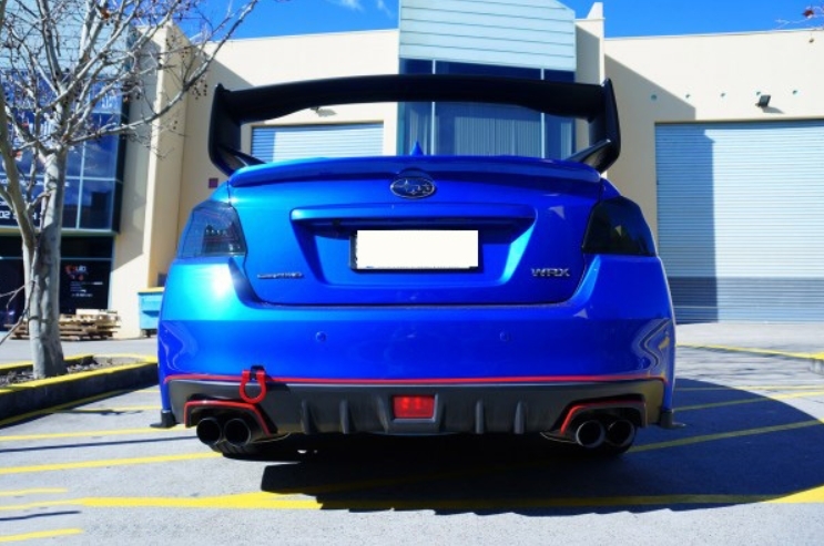 2015-2020 レッドライン+艶有黒塗装済 スバル WRX STI VA系 セダン ABS製 マフラーカッター カバートリム ブラック+赤ライン仕様拍卖