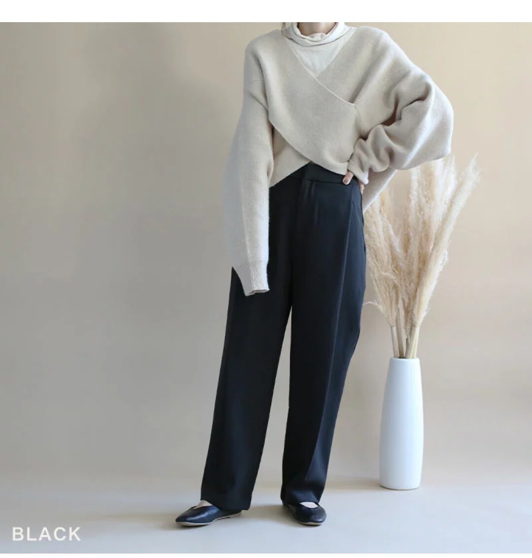 美品 ブラック フロントタック スラックス L 黒 タックパンツ拍卖