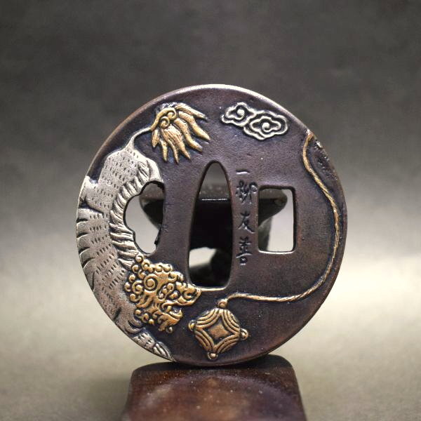 刀鍔 獅子 毬 刀装具 日本刀 小道具 鍔 【h-1】拍卖