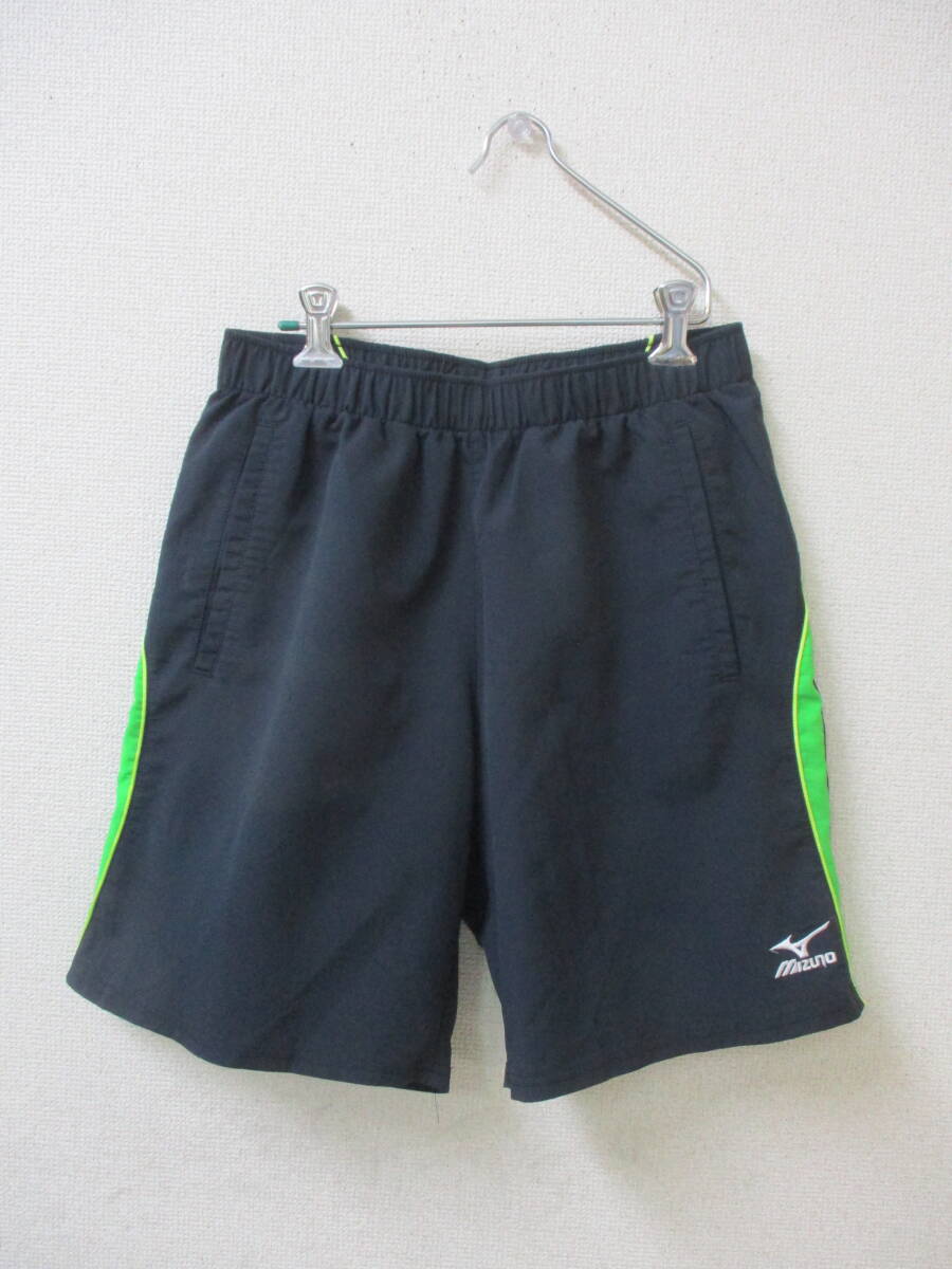 MIZUNO ミズノ トレーニングウェア ショートパンツ Mサイズ ダークグレー グリーン・イエロー ロゴ刺繍・ホワイト ウエストゴム拍卖