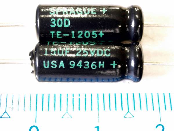 即決 Sprague スプラグ 15uF 25V 30D 2本 同軸リード 電解コンデンサー 米国製拍卖