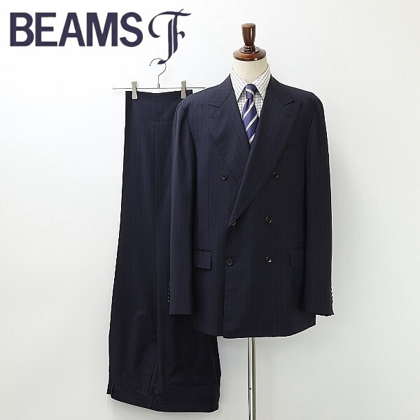 新品◆BEAMS F ビームスF マルチストライプ柄 ダブル スーツ セットアップ ネイビー 紺 56 6R拍卖
