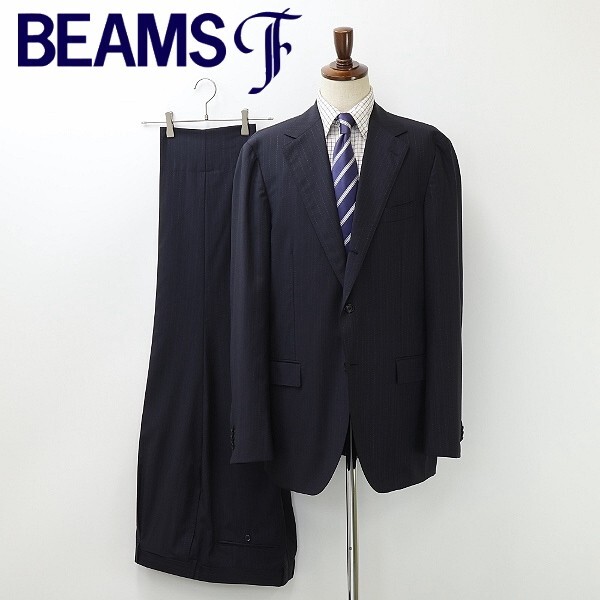新品◆BEAMS F ビームスF マルチストライプ柄 3釦 スーツ セットアップ 紺 ネイビー 58/8R拍卖