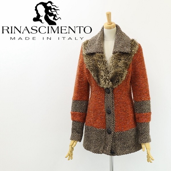 ◆RINASCIMENTO リナシメント フェイクファー使い ニット 切替 ジャケット カーディガン S拍卖