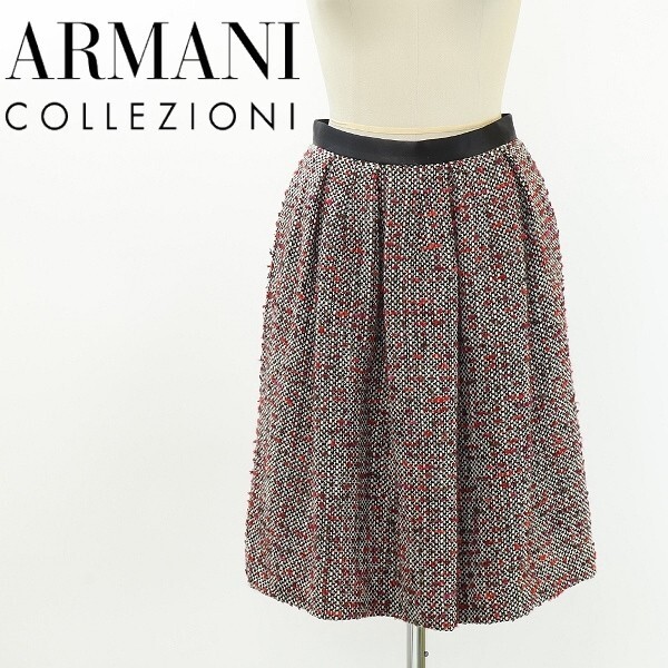 国内正規品◆ARMANI COLLEZIONI アルマーニ コレッツォーニ ツイード ウール タック スカート 36拍卖