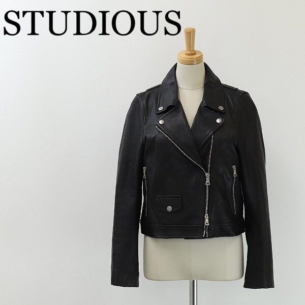 ◆STUDIOUS ステュディオス ラムレザー 羊革 ダブル ライダース ジャケット 黒 ブラック 1拍卖