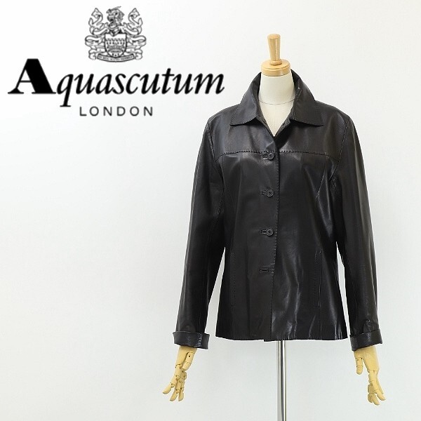 ◆Aquascutum アクアスキュータム 羊革 ラムレザー ジャケット 黒 ブラック 9拍卖