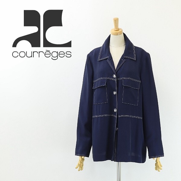 ◆courreges クレージュ ステッチデザイン クリアボタン ジャケット 紺 ネイビー 9AR拍卖