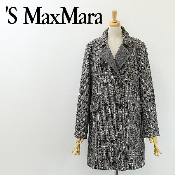 ◆'S Max Mara マックスマーラ アルパカ混 ミックスツイード ダブル コート グレー 40拍卖