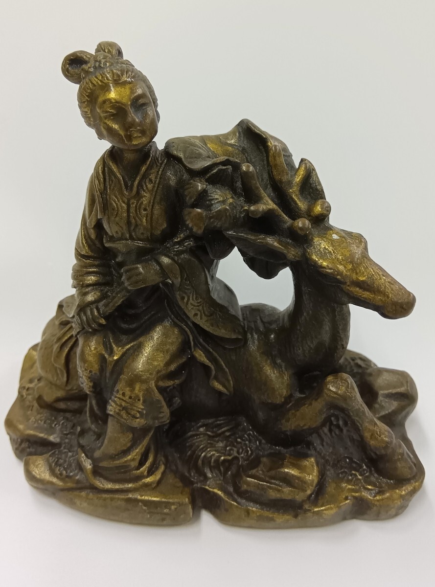 中国 古銅宣徳銅 鹿に仕女 置物 アンティーク 拍卖