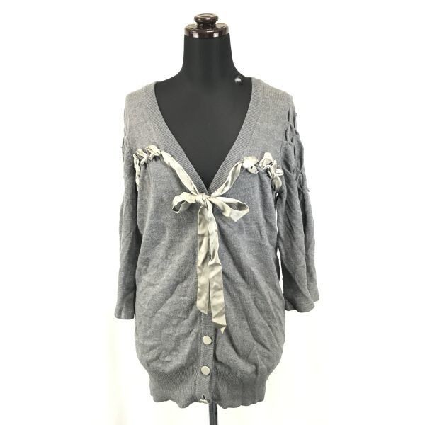 日本製★G.O.P★ウール30%混/七分袖カーディガン【レディースM程度/グレー】ケープスリーブ◆BG753拍卖