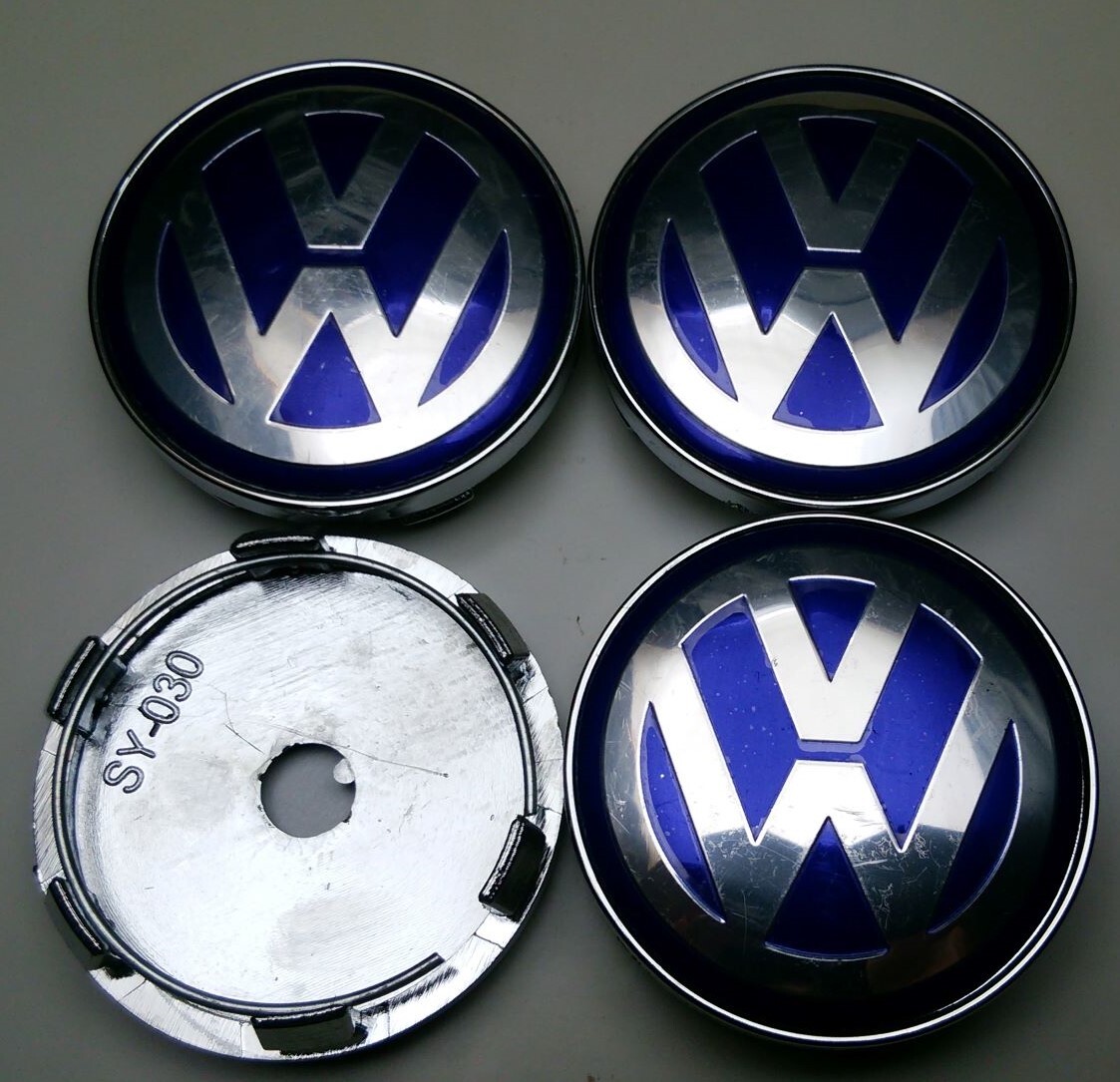 VW フォルクスワーゲン 60mm 青銀 4つ ホイールキャップ シロッコ シャラン トゥアレグ ゴルフ ポロ ビートル ティグアン パサート拍卖