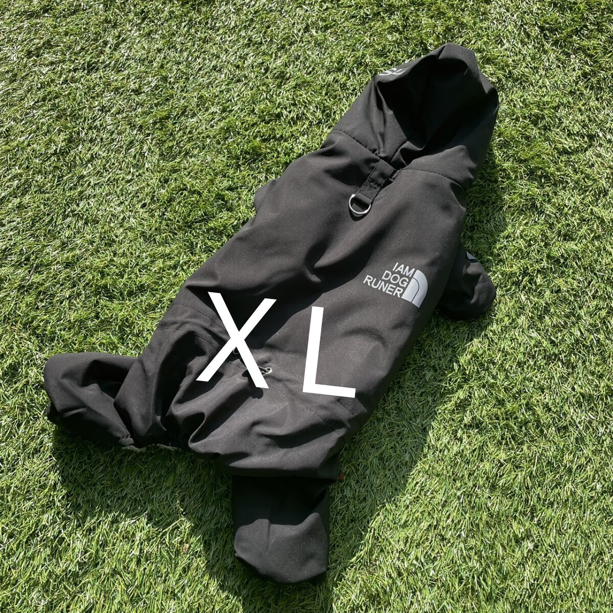 新品 犬服 ブラック XL防寒 内ボア マウンテンパーカーロンパースタイプ フック付反射テープ付きペット服拍卖