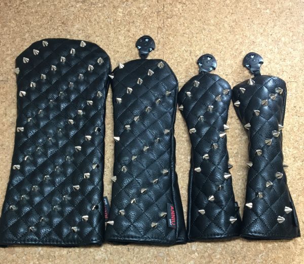 ☆未使用品☆スタッズ付き ヘッドカバー 4個セットブラックDR1FW1UT2拍卖