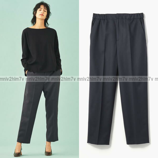 定26400円【GALERIE VIE ギャルリーヴィー】ウール シガレットパンツ ウエストゴム ノータックイージーパンツ ダークブルー ネイビー拍卖