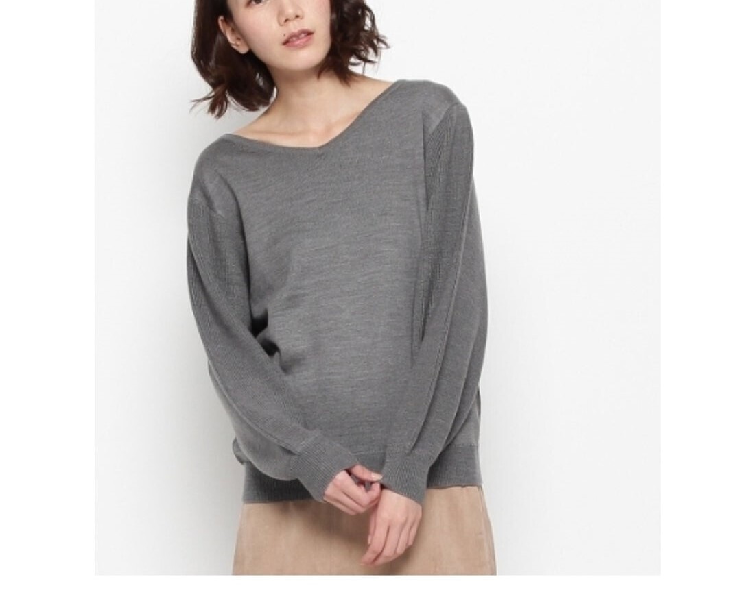新品 GROVE 2WAYボリューム袖ニット ダークグレー(013) 02(M) 定価3189円拍卖