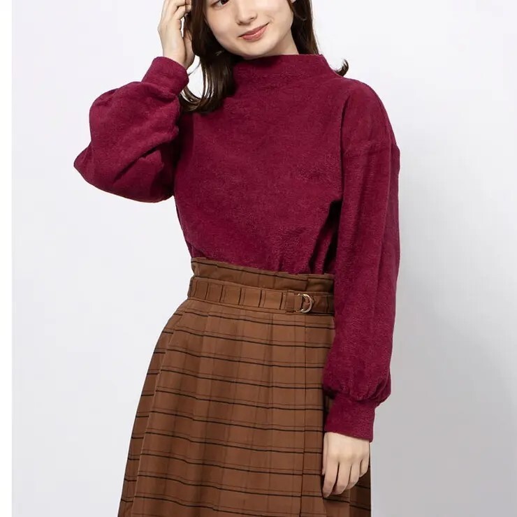 新品 MAJESTIC LEGON 裏起毛ニットソーボトルネックプルオーバー ピンク(072) 02(M) 定価5390円拍卖