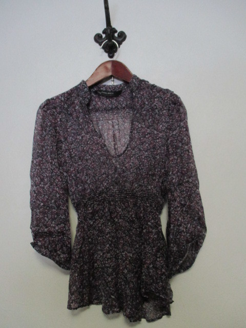 ZARABASICザラグレー紫花柄7分袖ブラウス(USED)10720)拍卖