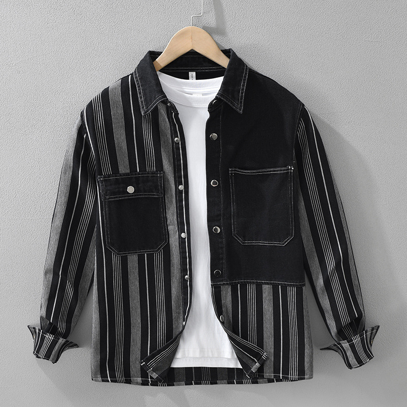 デニムシャツ メンズ 長袖シャツ ウエスタンシャツ シャツジャケット 正規品 ヴィンテージ トップスコットン【7585】クロ【M-3XL選択】拍卖