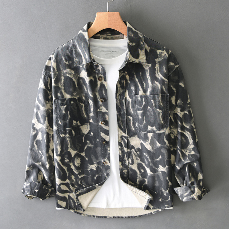 シャツジャケット 長袖シャツ ウエスタンシャツ シャツ コットン 新品*メンズ トップス 春秋 迷彩柄【T719】グレー【M-4XL選択】拍卖