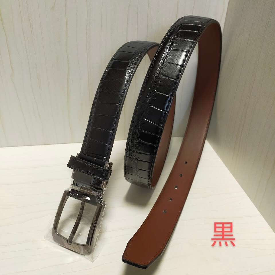 即決価格【消費税 送料すべて込み】【グレードアップして新登場】高級感【新品】クロコ型押しレザーベルト 黒 ブラック ロングフリーサイズ拍卖