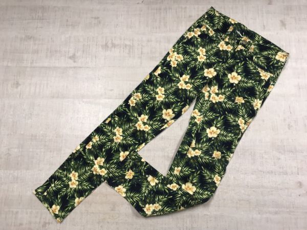 ローリーズファーム LOWRYS FARM アロハ柄 サーフ 花柄 フラワー フローラル 総柄 スキニー レギンス パンツ ボトムス レディース XS 紺拍卖