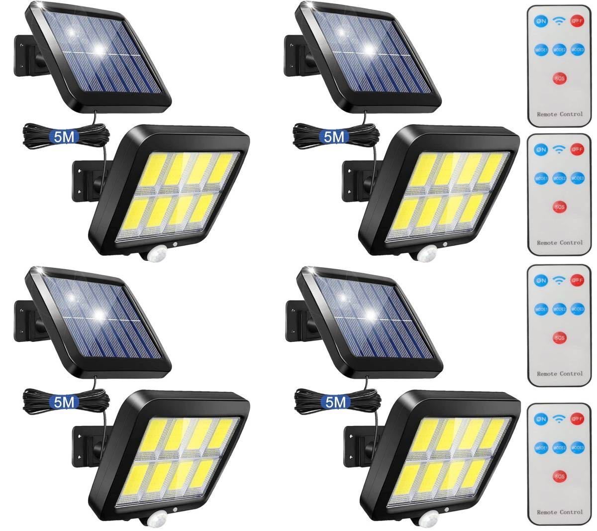 ソーラーライト センサーライト 防犯ライト 屋外 COBチップ採用 160COB 3モード 防水 屋外照明 防災ライト 庭 玄関 リモコン付き 4台セット拍卖