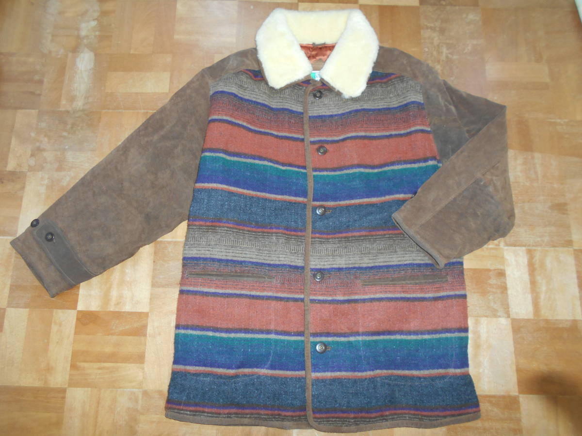 【送料無料】★BLUEKY REFINED no.83617 マルチボーダー&ピッグスキンスウェード ショートコート★茶sizeL★拍卖