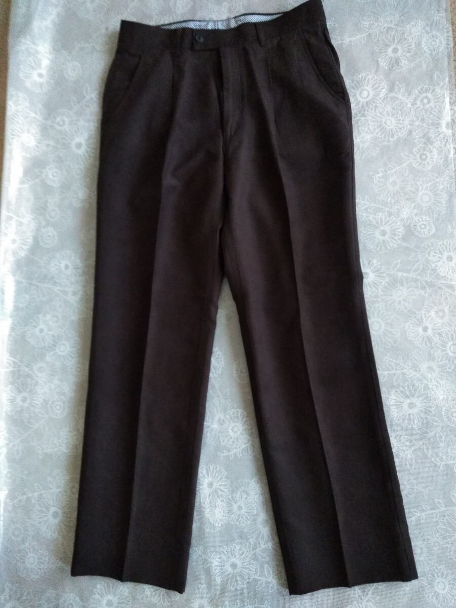 メンズ フェイクスエード調 無地 ワンタックパンツ DK茶 サイズ82 メンズ拍卖