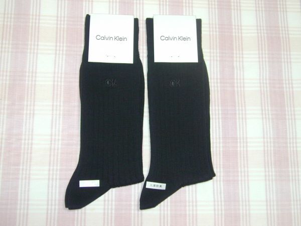 カルバンクライン*濃紺のリブ靴下2点/25-27cm拍卖