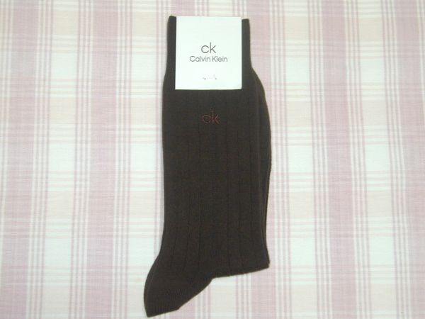 カルバンクライン*茶のリブ靴下/25-27cm拍卖